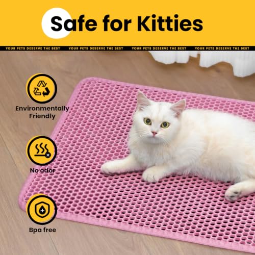 Cat Litter Mat, Upgrade Super Waterproof Back Layer Litter Box Mat, Non Slip, Durable, Soft on Paws Kitty Trapping Matt (24"x18", Pink) - color: Pink