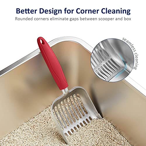 Cat Litter Scoop, Aluminum Alloy Sifter, Kitty Metal Scooper, Deep Shovel, Long Handle, Poop Sifting, Kitten Pooper Lifter, Durable, Heavy Duty, for Litter Box - color: FLAT Aluminum \ #08 Red Handle, size: Small