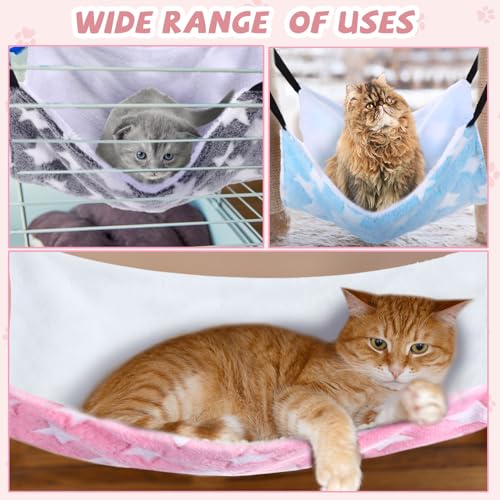 4 Pcs Cat Hammock for Cage Soft Hanging Pet Hammock Bed with Adjustable Straps and Metal Hooks Double Sided Bed for Large & Small Cats Ferret Rat Sugar Glider(Large Star,16 x 20 Inch) - size: 16 x 20 Inch