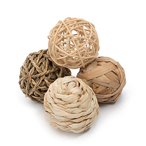 Niteangel Natural Chew Activity Toys: Meets Small Pet Chewing Needs & Mood | Helps Alleviate Teeth Grinding & Reduces Boredom - Fun Safe Hay Grass Balls for Chinchilla Guinea Pig Rats Rabbits Hamster - color: 4 Balls