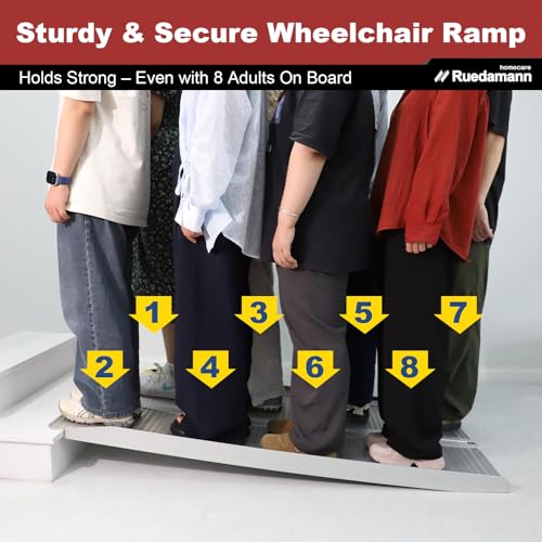 Ruedamann 2 FT Portable Wheelchair Ramp, Non-Slip Aluminum | Wheelchair Ramp With Upgraded Hinge, Aluminum Folding Ramp for Doorways, Ramp for Wheelchairs, Scooters, Steps, Stairs, Pets - size: 2FT Silver(Using Height 2-6'')