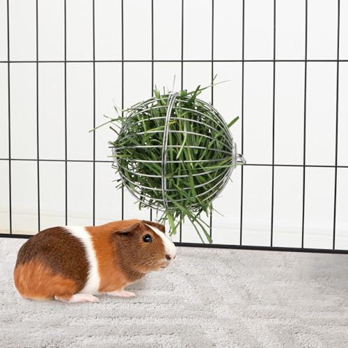 Rabbit Hay Ball Stainless Steel Hanging Feed Dispenser for Bunny Hamster Guinea Pig Rat Chinchilla (B: 5.11inch, Silver) - size: B: 5.11inch