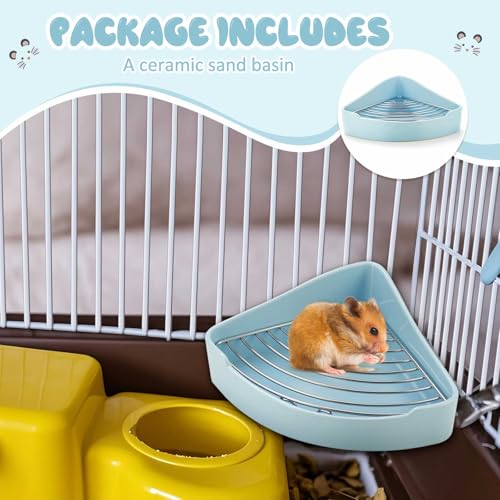 Eccliy Ceramic Corner Litter Box for Small Pets, Tip-Proof, Chew-Resistant, Triangle Potty Trainer Pet Pan for Ferret, Guinea Pig, Rat, Bunny, Chinchilla, Hedgehog, Sugar Glider, Hamster(Sky Blue) - color: sky blue
