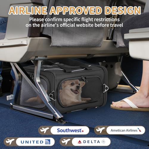 ‌Petsfit Airline Approved Pet Carrier for Small Dogs & Cats, 19x9x12 TSA Approved Carrier, with Removable Dual-Sided Padding (2-Way Placement) - Fits Under Most Airplane Seats, Escape Proof (Black) - color: Black, size: 19"L x 9.0"W x 12.0"H