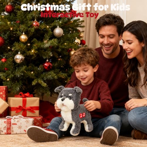 Easfan Walking Dog Talking Musical Plush Toy Gift for Kids 7" | Electric stuffed animal, interactive toy with sounds, Grey puppy plush, birthday holiday gift, for toddlers - style: Grey_Dog
