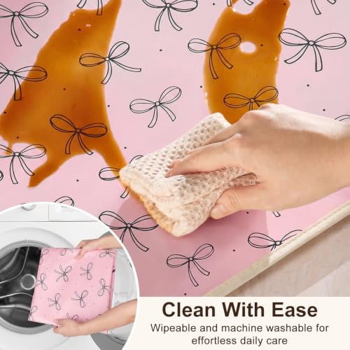 Basumee Splat Mat for Under High Chair, Waterproof & Mess-Proof Floor Mat | 46"×42" Baby Splash Mat, Non Slip Bottom, 4-Layer Fabric, Food & Liquid Catcher, Machine Wash for Boy Girl, Meals, BLW, Craft - color: Blush Pink Bows, size: 46x42 Inches