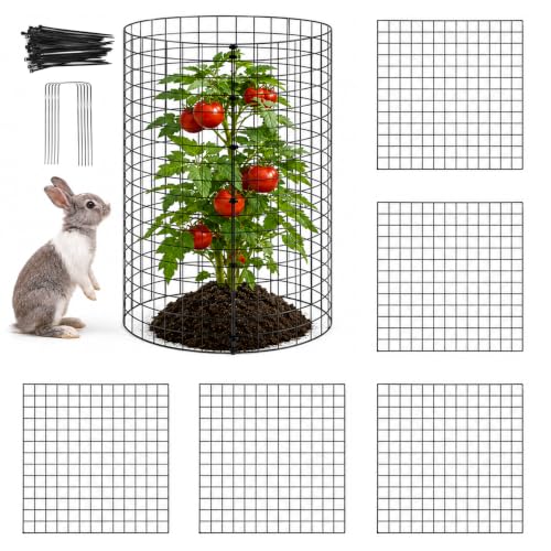 5 Pack Plant Protectors from Animals 12'' x 12'' with Stakes Nylon Ties | Metal Wire Mesh Garden Plant Cages for Outdoor Gardening Supplies to Keep Rabbit Chicken Away from Tomato Flower Vegetables - size: 5PACK-12*12inch