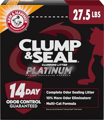 ARM & HAMMER Clump & Seal Platinum Clumping Cat Litter, Exclusive, 27.5 Lbs | Clumping Litter, Rock-Hard Clumps, Baking Soda Odor Eliminators, 14-Day Odor Control - style: Clump & Seal Platinum Clumping Cat Litter