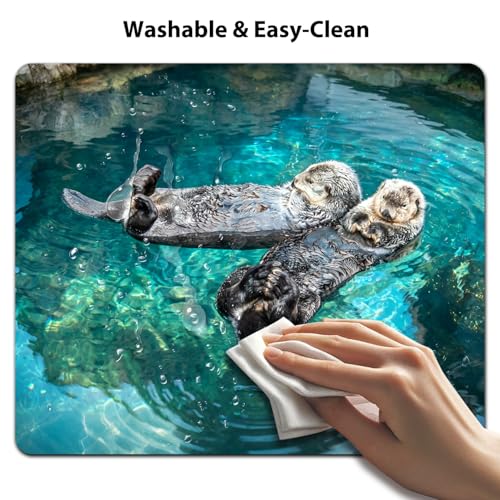 Adorable Sea Otters Mouse Pad, Wildlife in Turquoise Ocean Water Desk Mat | 9.5"x 7.9", Cute Smooth & Anti-Slip Mousepad - color: Colorful Design Wknoon-Art 03