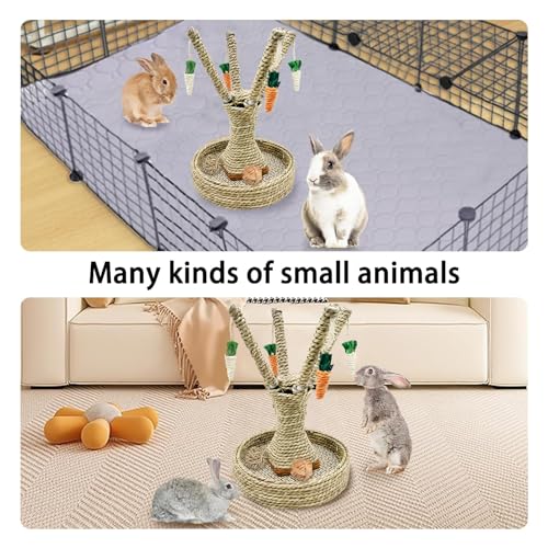 Hamiledyi Bunny Chew Toys Rabbit Rattan Grass Scratcher Climbing Tree Fun Tree Carrot Play Toys for Small Animal Guinea Pig Tooth Cleaning