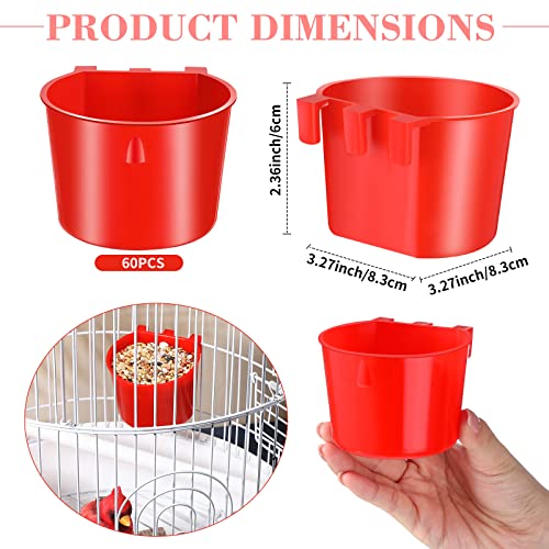 Sumind 60 Pcs Cage Cups Chicken Feeder Birds Hanging Feeders Seed Bowl 8 oz Plastic Water Bowl Hanging Chicken Waterer Feeding Watering Dish Coop Cups for Parrot Parakeet Poultry(Red) - color: Red