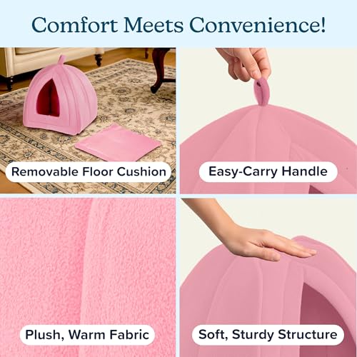 PETMAKER Cat House Indoor Bed with Removable Foam Cushion, Pink | Plush Cat Tent Bed for Small Kittens, Rabbits, Guinea Pigs, and Other Small Animals, Comfortable Cozy Pet Hideaway - color: Pink