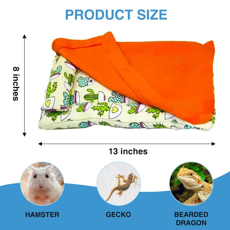 Bearded Dragon Hammock Sleeping Bag Set- Hanging Pet Bed with Pillow and Blanket Hideout Habitat with Soft Warm for Bearded Dragon Lizard Leopard Gecko and Small Pet Animal（Beige + Orange Quilt） - color: Beige + Orange Quilt