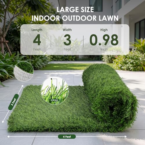 whitefeather Artificial Grass for Dogs Potty – Indoor Dog Pee Pad with Non-Slip White Rubber Base, Easy Clean Fake Grass for Small Dogs, DIY Cuttable Turf for Apartments (3'*4') - size: 3'*4'