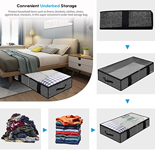 Onlyeasy Underbed Fabric Storage Bags Organizer with 4 Handles, 2 Zippers and Large Clear Window, for Clothes, Blankets, Bedding, Foldable with Sturdy Structure, 2 Pack, Linen-like Black, MXAUBBSS2P - color: Upgraded Firm Side Wall - Linen Like Black