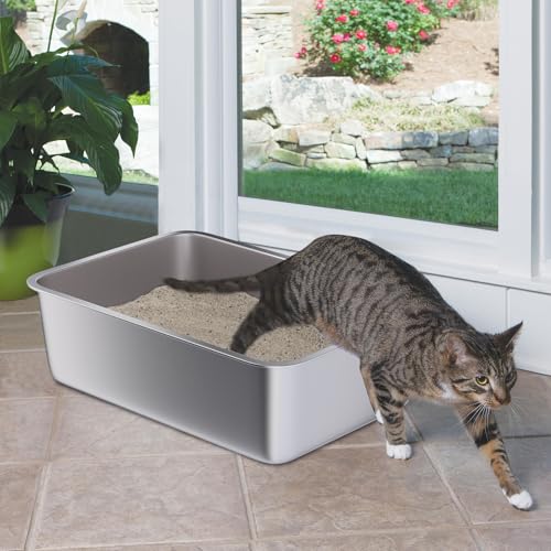 Stainless Steel Litter Box 2 Pack, Large Metal Litter Box | 20"x14"x6", Easy to Clean, Non Stick No Smell Cat Litterbox for Cats/Kitty - size: 2 Pack-Large (19.7"×13.8"×6")