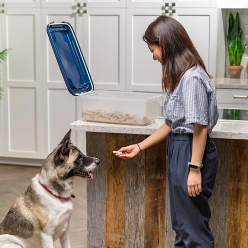 IRIS USA Airtight Dog Food Storage Container, Up to 14 lbs, Dog Cat Bird and Other Pet Food Treats Storage Bin, Dog Cat Wet Food Cans, Keep Fresh, BPA Free, Stackable, Navy | BPA-Free, Airtight Seal, Best for Cat Food, Bird Seed, Chicken Feed, Pet Toys, T