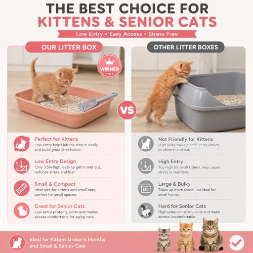 Kitten Litter Box Starter Kit with Mat, All-in-One Starter Kit for Kittens & Small Cats, Anti-Tracking Litter Mat, Easy Clean, Includes Scoop & Toys, Compact Size (PinkScoop Set) - color: PinkScoop Set