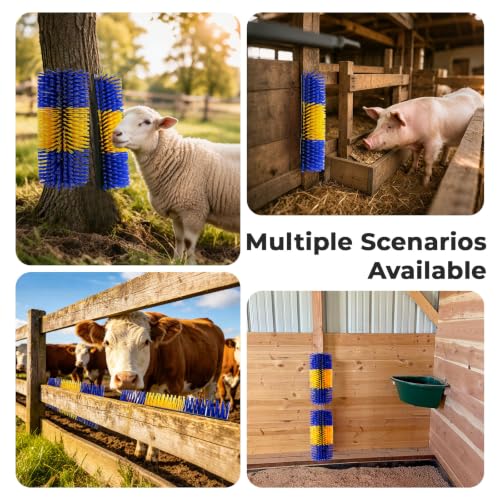 2 Packs Livestock Scratching Brush, Goat Brush Horse Grooming Kit | Stiff Bristle, Itch Relief, Self-grooming, Full Massage, Livestock Scratch Brush Set with 8 Screws, Cleaning Tool and Gloves - color: Blue
