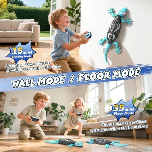 KETIEE RC Wall Crawler Gecko: Wall Climbing Gecko Toy for Kids, Remote Control Climbing Lizard with Led Glowing Eyes, Rechargeable Floor Ceiling Crawling Robot Prank Toy, Gift for Boy Girl 3+Years Old