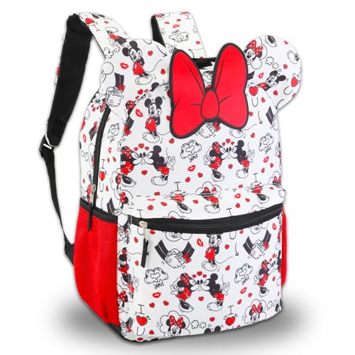 Disney Minnie Mouse Backpack for Girls School Bundle w/ 16" Bookbag + More | Large Durable Minnie School Bag w/ Front Zip Pocket Plus Water Bottle, Bookmark, More - Minnie Mouse School Supplies