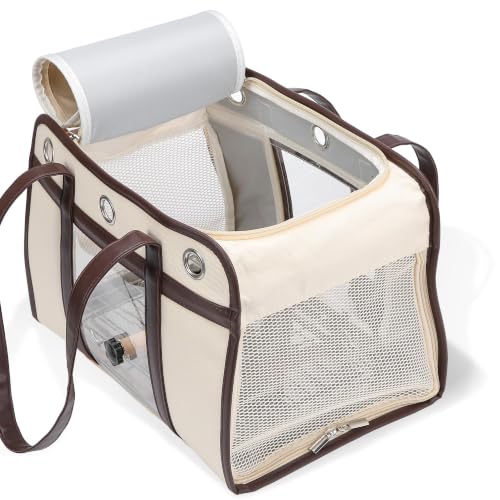 Sanmoncare Airline Approved Bird Carrier for Parrots, Travel Bird Cage | Carrier for Cockatiels Conures Small Birds, Portable Pet Carrier Bag with Removable Tray, Breathable Mesh Windows, White - color: White