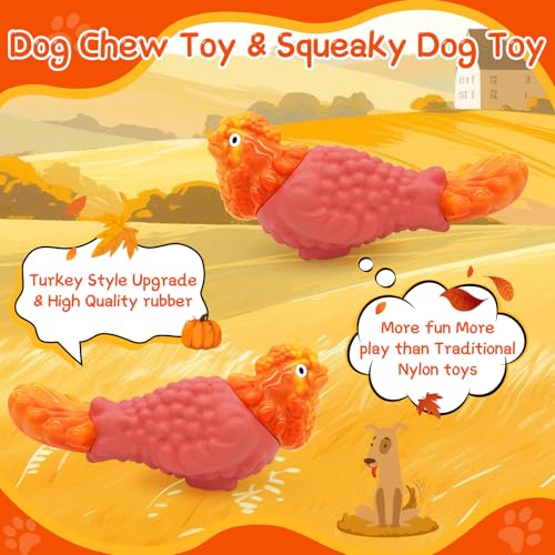 WinTour Tough Dog Toys for Aggressive Chewers, Dog Chew Toys for Large Dogs, Turkey Indestructible Squeaky Dogs Toy to Keep Them Busy - color: Orange