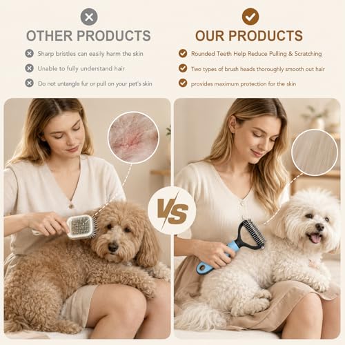 2Pcs Pet Grooming Brush, Pet Knotter Dog Grooming, Deshedding Dog Brush Removes Tangles Knots and Loose Fur, Pets Knotting Comb, Pe t Pro Double Sided Shedding Brush (Blue+Pink)