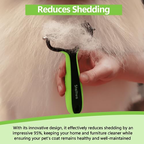 Staltwo Deshedding Dog Brush, Deshedding Undercoat Rake for Dog&Cat | Green Extra-Wide Double-Sided Pet Grooming tool | Shedding Control for Long/Medium-Haired Dogs and Cats, Knot Removal - color: Green