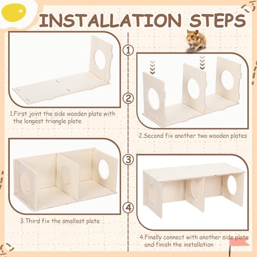 BreezeHug 4 Pcs Hamster Cage Accessories Hamster Platform Hideout Wooden Tunnel Ladder Playhouse Game Climbing Toy with Platform for Pets Dwarf Syrian Mice Degus Gerbils Squirrel(Peek) - style: Peek