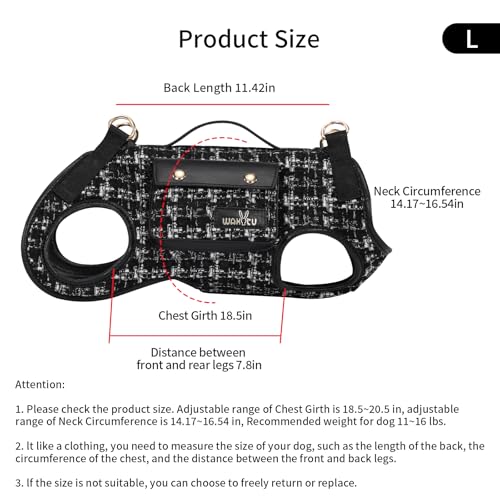 Wakytu Dog Lift Harness Dog Carrier Sling for Small Dogs & Cats,L | stylish puppy sling carrier with handle & pocket,adjustable leash,walking & travel - color: 2.0 Black, size: Large(11-16 LBS)