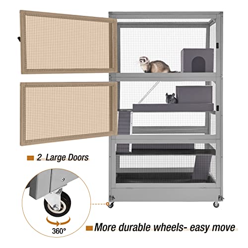 GUTINNEEN Ferret Cage Chinchilla House Large 4 Levels Rat Cage Perfect for Ferret,Chinchilla, Rat, Squirrel, Lizard and Other Small Animal,Upgrade Anti-Chewing (Grey)