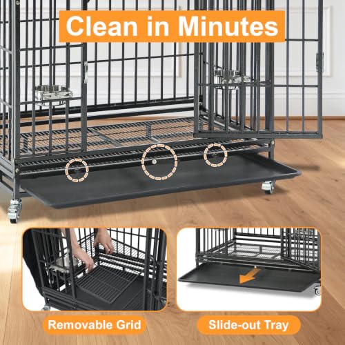 Homey Pet Three Tier 37" Heavy Duty Stackable Dog Crate with Wheels | Metal Cage for Dogs with Escape proof Locks, Tray, Bowl, Open Top, for Small and Medium Dogs, Breeders and Multi-dog Homes - size: 37.0"L - 3 Tiers - 1P