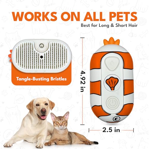 Cat Steam Brush for Shedding – 3-in-1 Grooming Tool with Mist Spray, Anti-Static, USB Rechargeable – One-Click Clean Brush for Cats and Dogs of All Fur Types