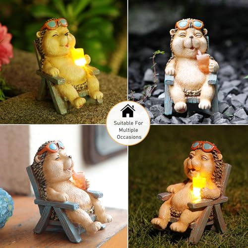 FOXMIS Hedgehog Statue Outdoor Solar Garden Decor for Outside Lawn Yard Patio, Home Office Decorations Indoor Lights, Ideal Ornaments Birthday Gifts for Mom Women Grandma - color: Brown