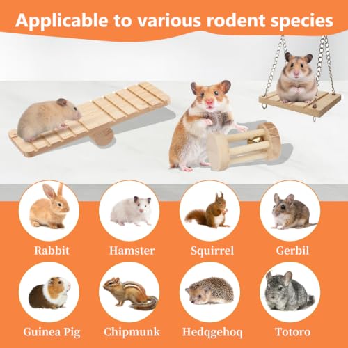 Hamster Cage Accessories & Habitat Set, Wooden Maze House, Adjustable Silent Wheel, Water Bottle Set, Wooden Bench，Sand Bath tub & Chew Toys, 20 Pcs Kit for Dwarf Hamster Gerbil Mouse (Upgrade) - size: Upgrade