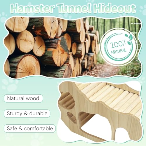 PINVNBY Hamster Climbing Ladder and Tunnel Hideout Wooden Hamster Climbing Toy Cage Decor Accessories for Gerbil Mice or Other Small Animals (Maze Tunnel)