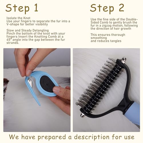 Cat & Dog Grooming Kit - Matted Fur Remover for Cats, Includes 4 Knotting Combs & 1 Pet Grooming Brush, Safe Cat Grooming Comb Set for Detangling - size: Knotting Cut Combs Set
