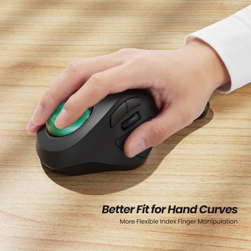 Nulea M505A Wireless Trackball Mouse Ergonomic 44mm Index Finger Control | Rechargeable rollerball mouse with 5 DPI levels,Bluetooth connection,smooth tracking,compatible with PC Mac Windows-Green - color: E-Green