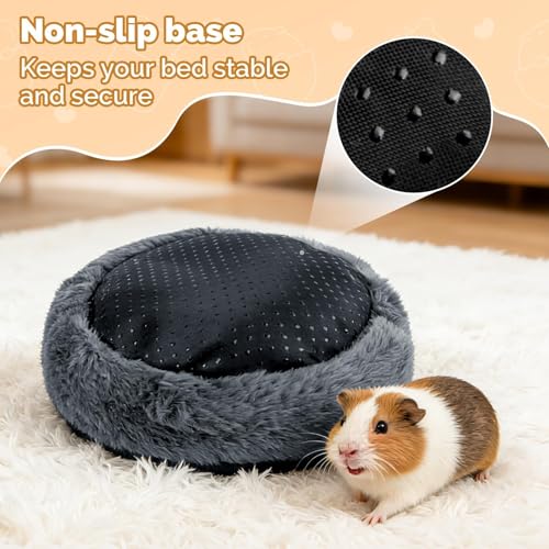 RAINFLOW Plush Guinea Pig Hideout Bed - Grey Fleece Hamster Cave Bed | Warm Cozy Small Animal Cave with Stable One-Piece Design, Washable Hamster Bed Hideaway for Guinea Pig, Bunny & Hedgehog Cage