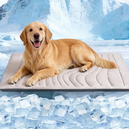 Dog Cooling Mat for Large Dogs, Reversible Pad, Machine Washable, 59"x40" | Pressure-activated Pet Cooling Mat, Q-Max>0.5, Indoor Outdoor Use, Scratch-Resistant Mat for Summer, Dogs & Cats, Grey - size: X-Large