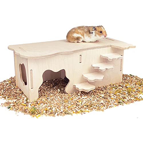 Hamster Wooden Houses with Steps, Hamster Hideout, Multi Chamber Room for Hamster Syrian Mice Gerbils Mouse Dwarf