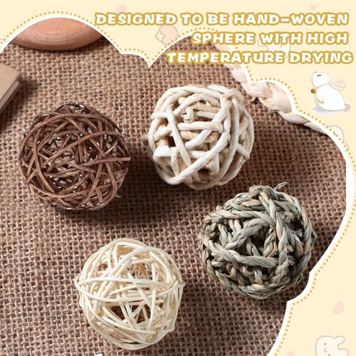 24 Pcs Bunny Chew Grass Balls Rolling Chew Toys for Small Animals | Bunny Gnawing Treats, Natural Chew Grass Toys, Rolling Play Balls, Small Animal Cage Enrichment Toy