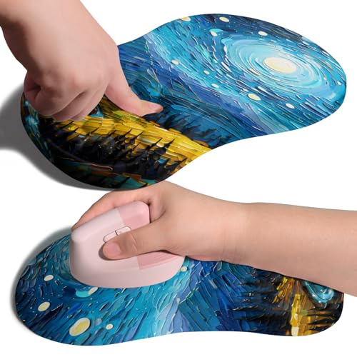 Ergonomic Joint Wrist Support Mouse Pad with Memory Foam Cushion Massage Bump, Carpal Tunnel Pain Relief Mousepad Slope Design for Wrist Rest, 11.8x7.9 in, Starry Night - color: Starry Night