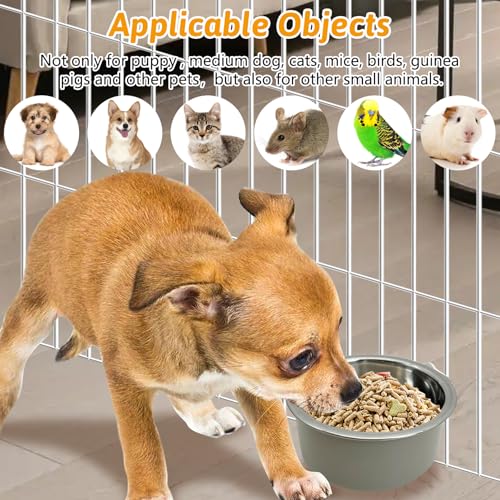 Hamiledyi Crate Dog Bowl Cat 2 Pcs Removable Stainless Steel Hanging No Spill Pet Bowl for Kennels Durable Detachable Design Fits Small Medium Dog Cages (Grey - color: Grey
