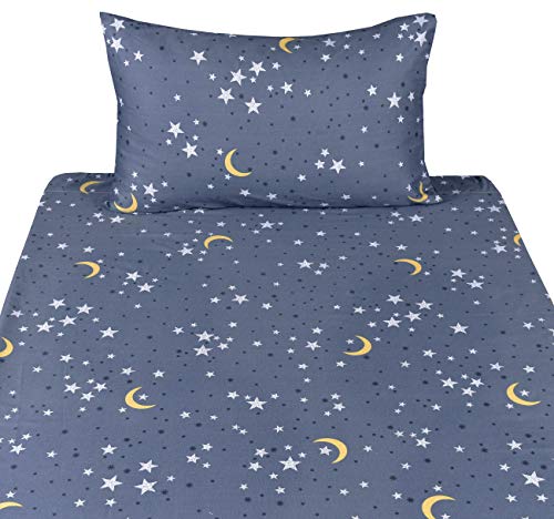 Scientific Sleep Moon & Stars Boys Girls 100% Cotton 3 Pcs Twin Bed Sheet Set Kids Toddler Teen, Flat Sheet & Fitted Sheet & Pillowcase Kids Bedding Set - color: Stars, size: Twin
