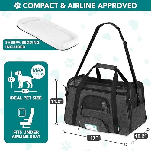 PetAmi Airline Approved Pet Carrier Cats Small Dogs, Small Heather Charcoal | Soft Sided TSA Travel Bag, Sherpa Bed, Breathable Mesh Ventilation, Collapsible Bowl, Fits Under Seat, Up to 18 lbs - color: Charcoal, size: Small - 17"L x 10.2"W x 11.2"H