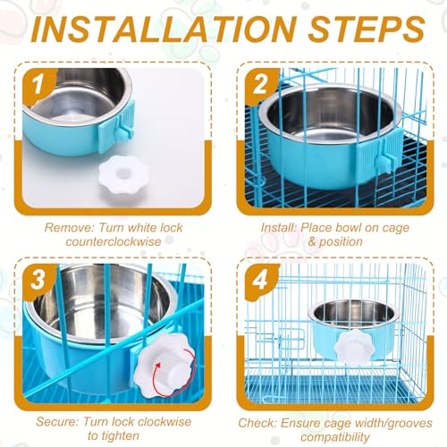 Crate Dog Bowl, Removable Stainless Steel Pet Cage Hanging Anti-Overturn Food Water Feeder Cage Cup (Round, Pink, 25.3oz), Intended for Puppies/Cat/Rabbit/Bird - color: Pink, size: 6.4"(25.3oz)