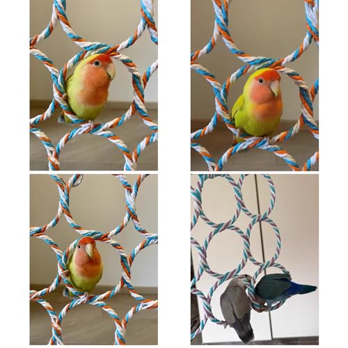 2 Pack Small Pet Rope Toys,Bird Rope Perch Climbing Net Ladder Hanging Hammock for Parrot (Parakeet/Cockatiel/Cockatoo/Macaw/Conure), Rat, Hamster, Mouse, Ferret (2Pcs) - size: 2Pcs