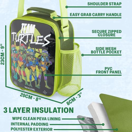 Get Trend Teenage Mutant Ninja Turtles Boys Lunch Box 3Pc Set | Kids Insulated Lunch Bag with BPA-Free Water Bottle and Bento Box, Back to School Gifts for Boys - color: Green/Black TMNT